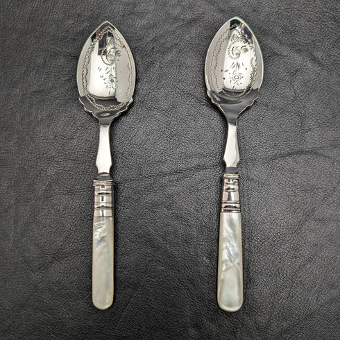 British vintage silver plate dessert cutlery set white butterfly shell handle